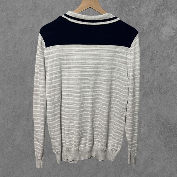 CLUB ROOM | Striped Quarter Zip White & Navy Blue Ribbed Pullover Sweater M - Picture 3 of 4